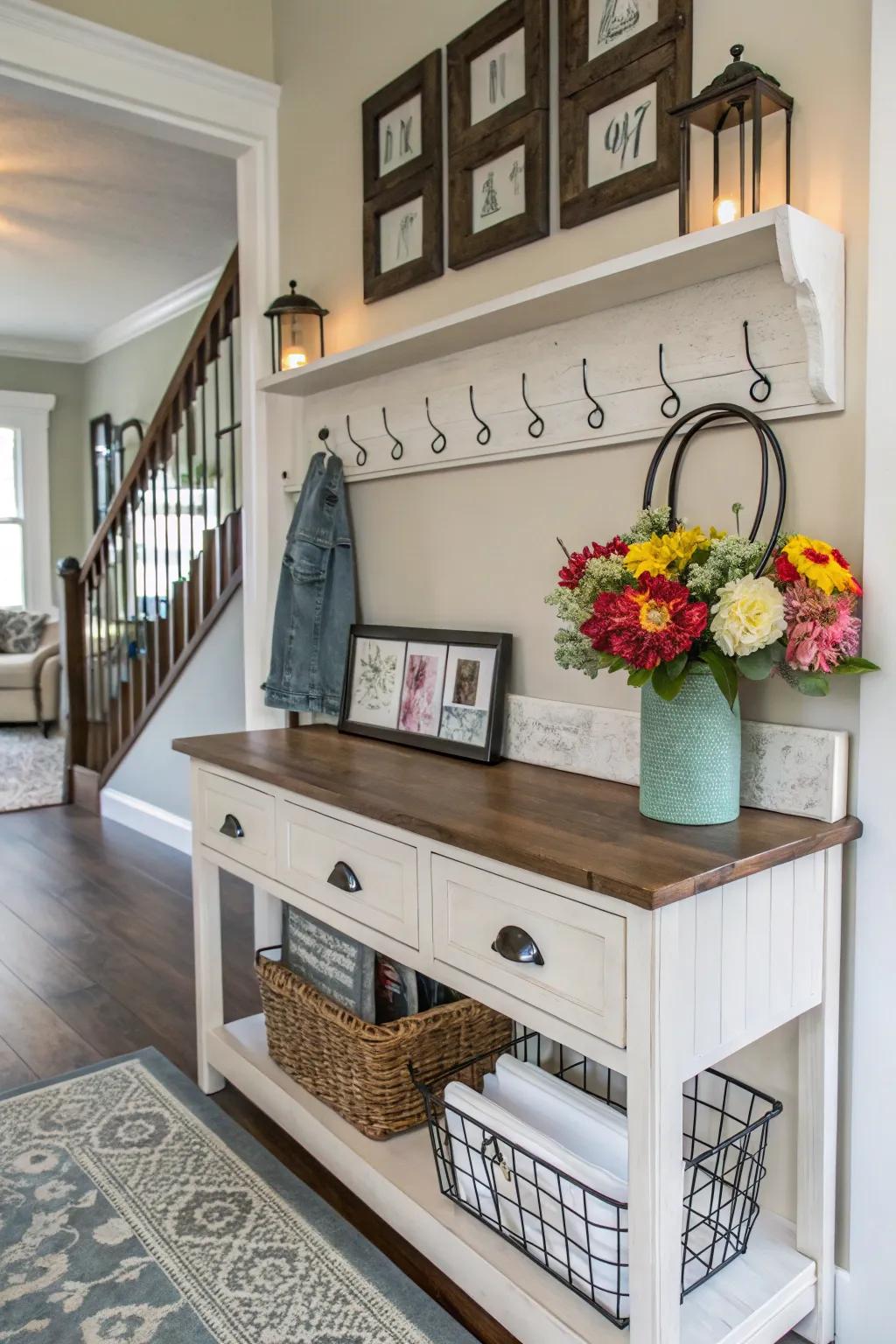 A dry sink becomes a functional entrance table.