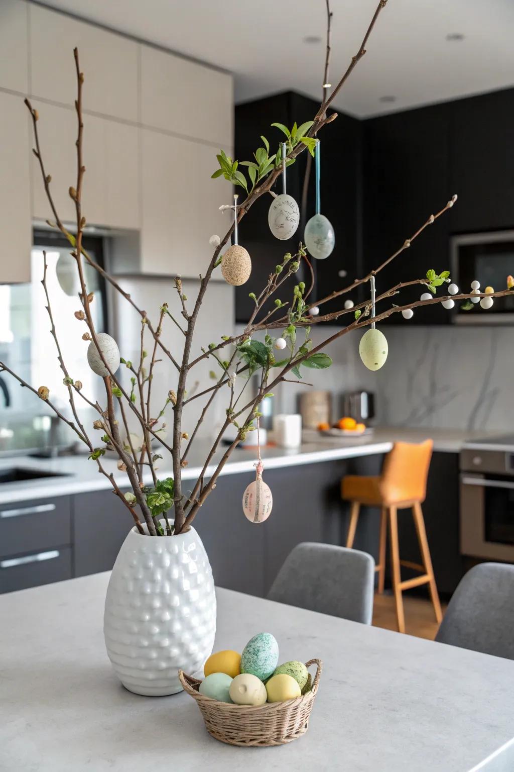 An Easter egg arbor serves as a whimsical and distinctive centerpiece.