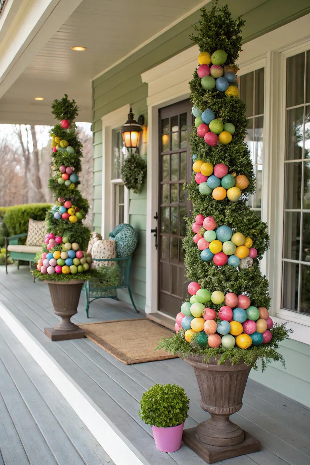 Egg topiaries present a creative alteration to conventional embellishments.