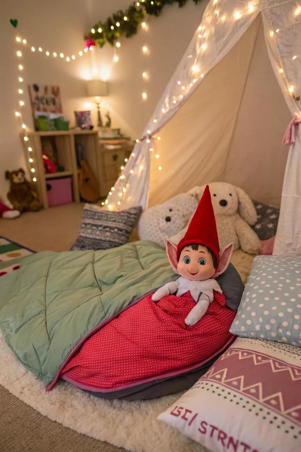 Create an inviting slumber party scene for your elf.