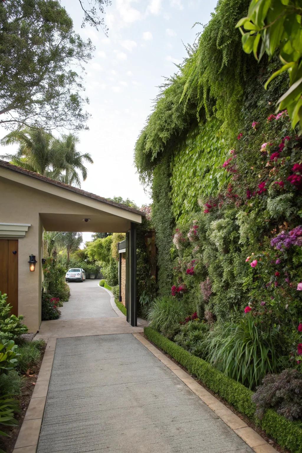 Elevated gardens contribute depth and luxuriant greenery.