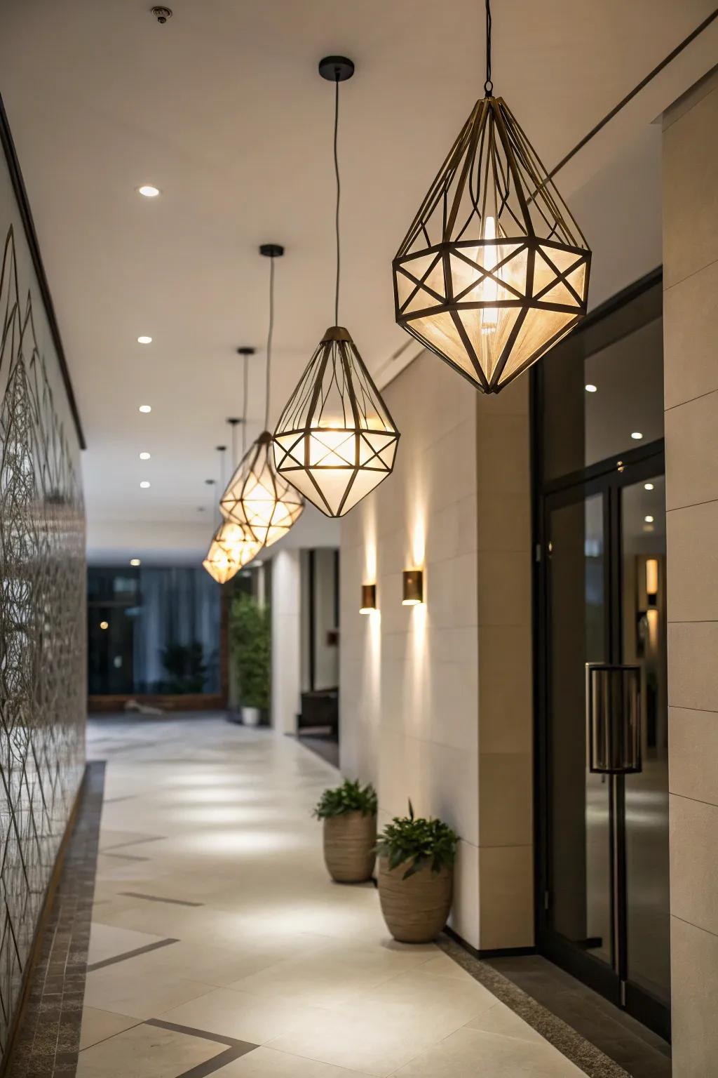 Illumination featuring unexpected forms injects a playful element into this entryway.