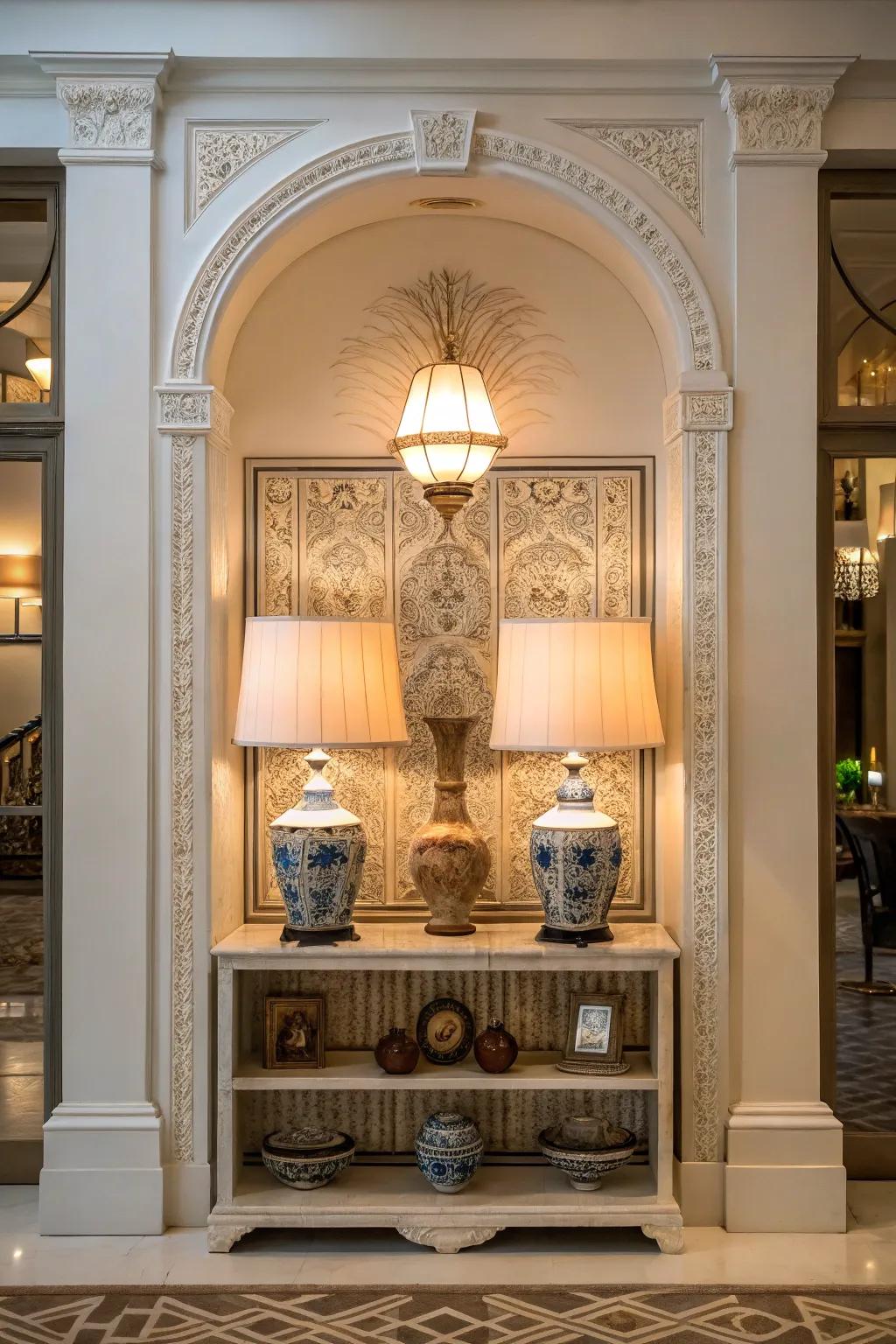 Symmetry crafts a balanced and harmonious niche design.