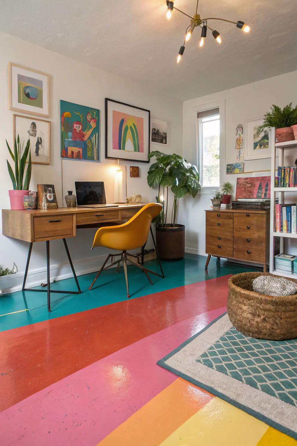 Excel via daringly-colored epoxy floors that enrapture.