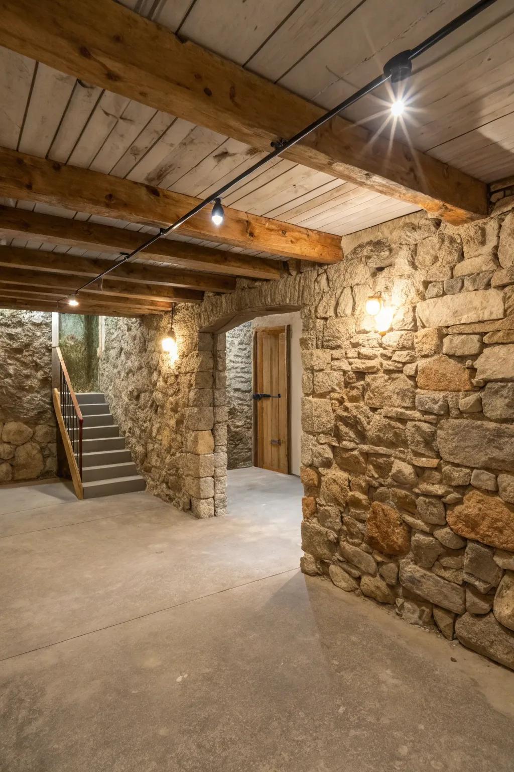 Inherent stone components inject an earthy and timeless impression to your basement.