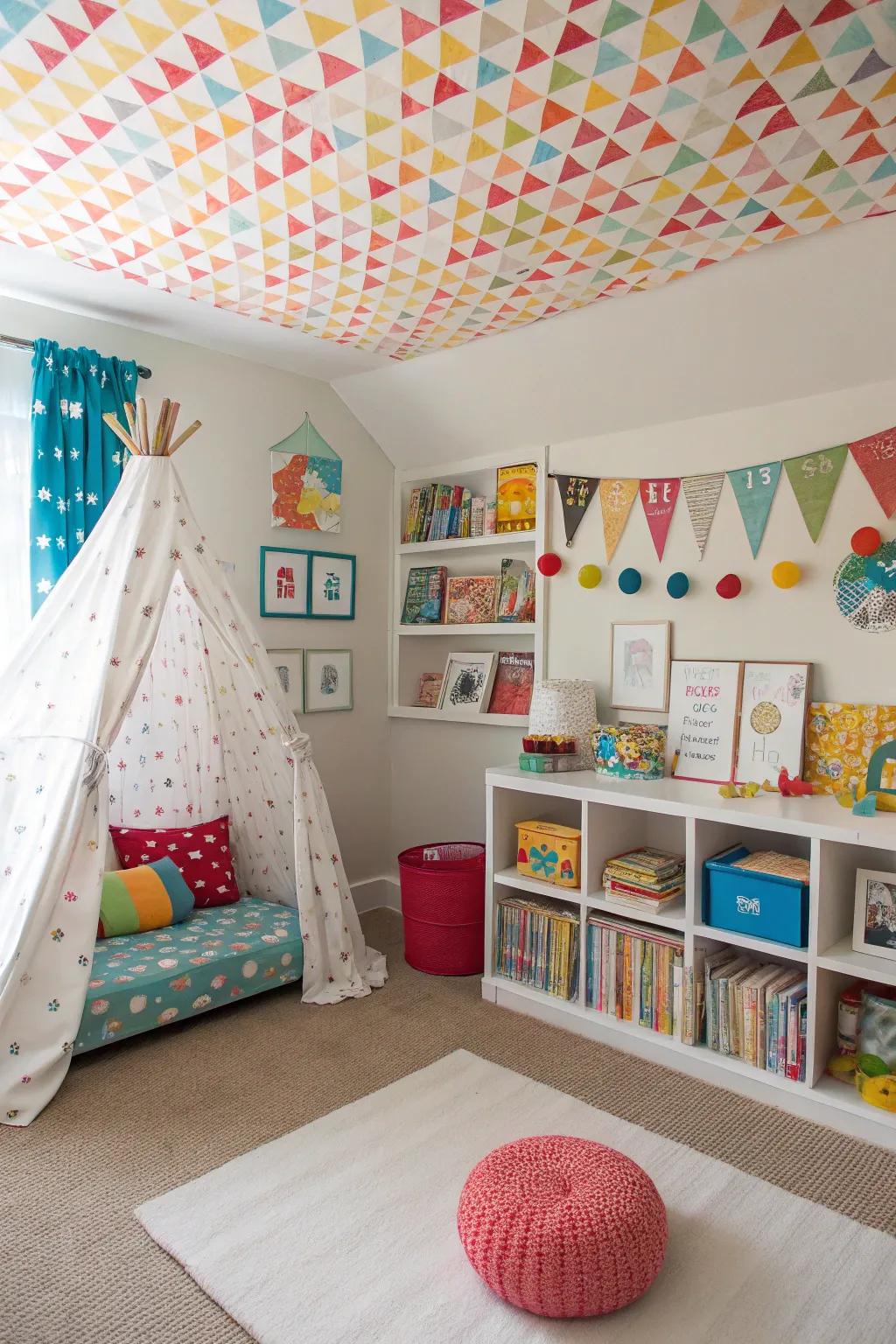 Spark creativity using a cheerful designed ceiling.