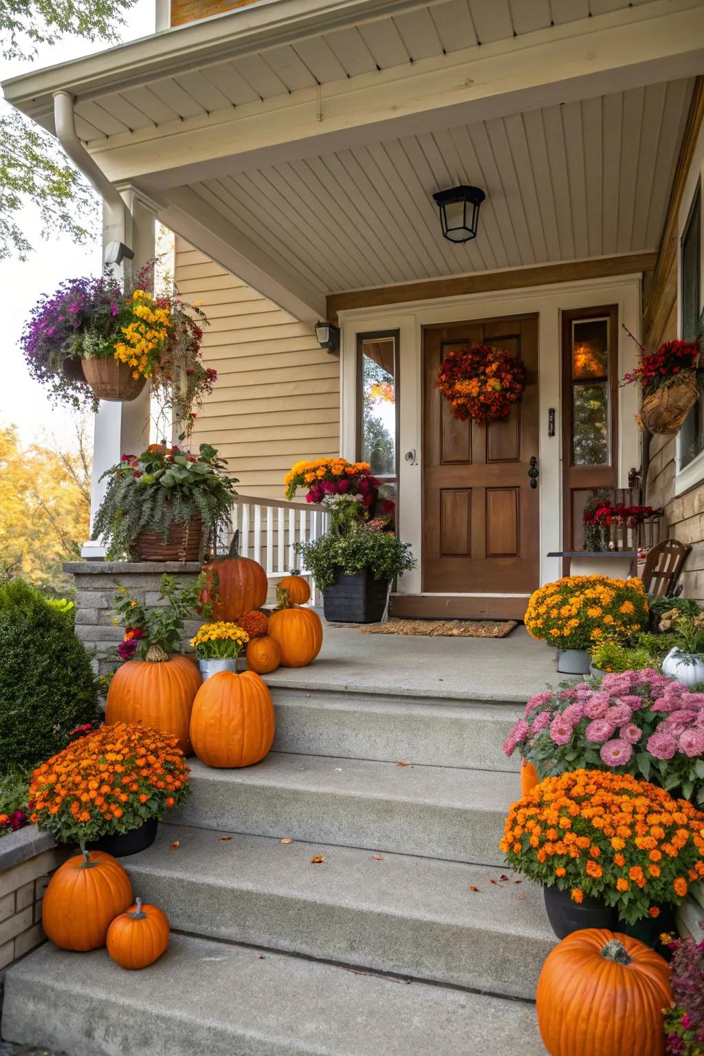 A harmonious fusion of gourds and botanicals creates a striking fall display.