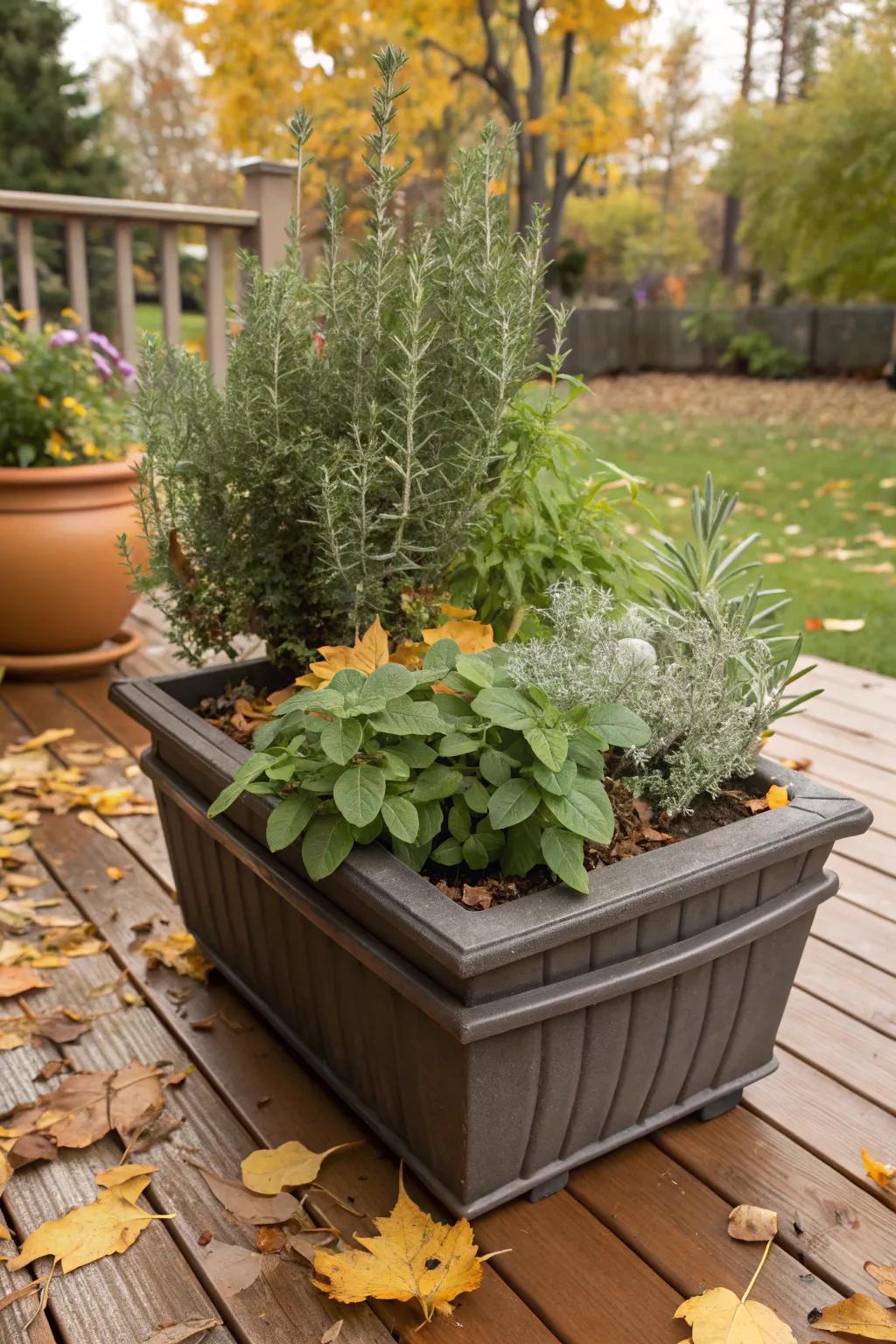 Herbs introduce a fragrant and culinary facet to your autumnal planters.