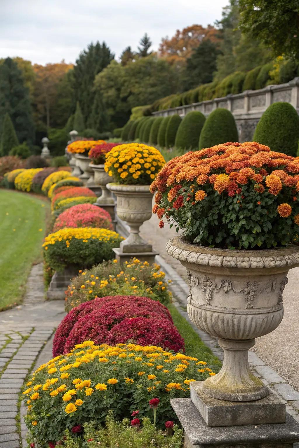 Grand ornamental vessels presenting blooms