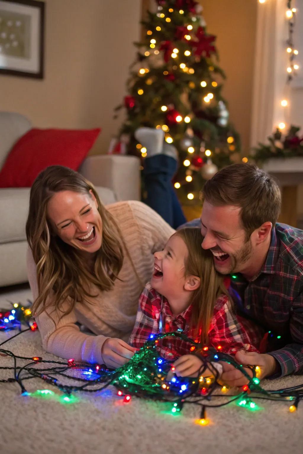Add a touch of humor with a lighthearted and playful family photograph.