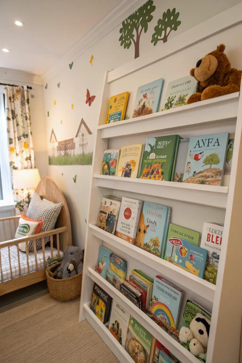 Storybooks enhance both décor and bonding time in a baby's room.