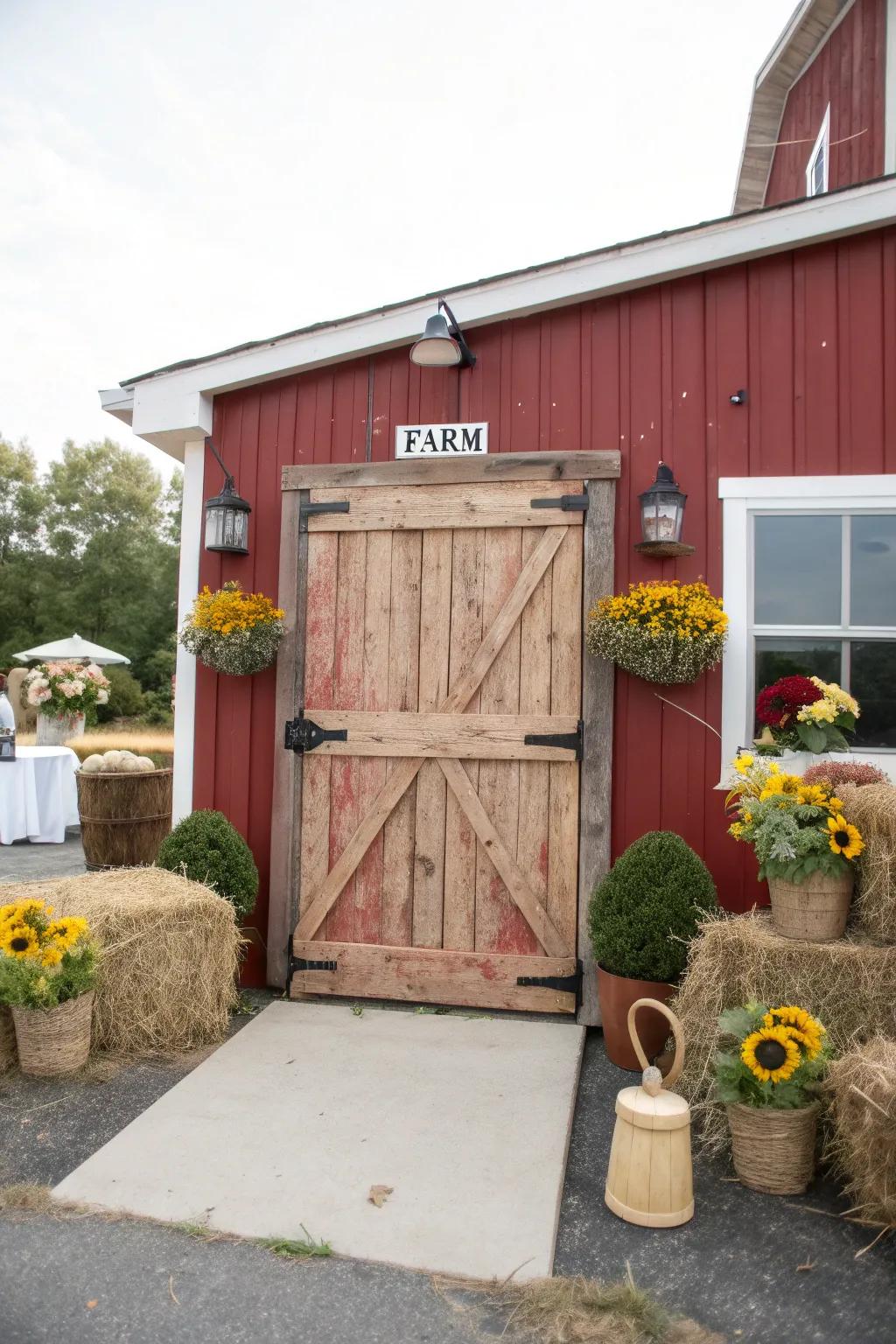 A granary portal entrance establishes the ambiance for an endearing countryside-themed commemoration.