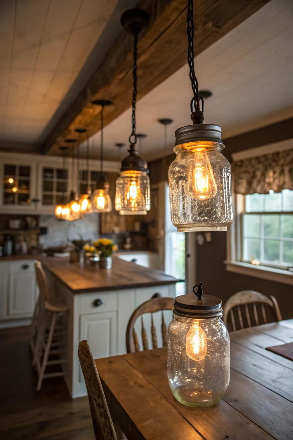 Mason jar lights add a touch of crafty charm.