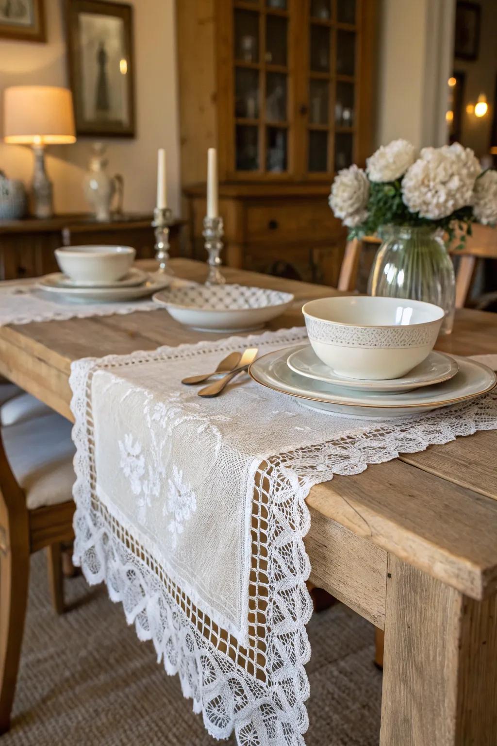 Netting adornments impart a romantic, vintage sensation.