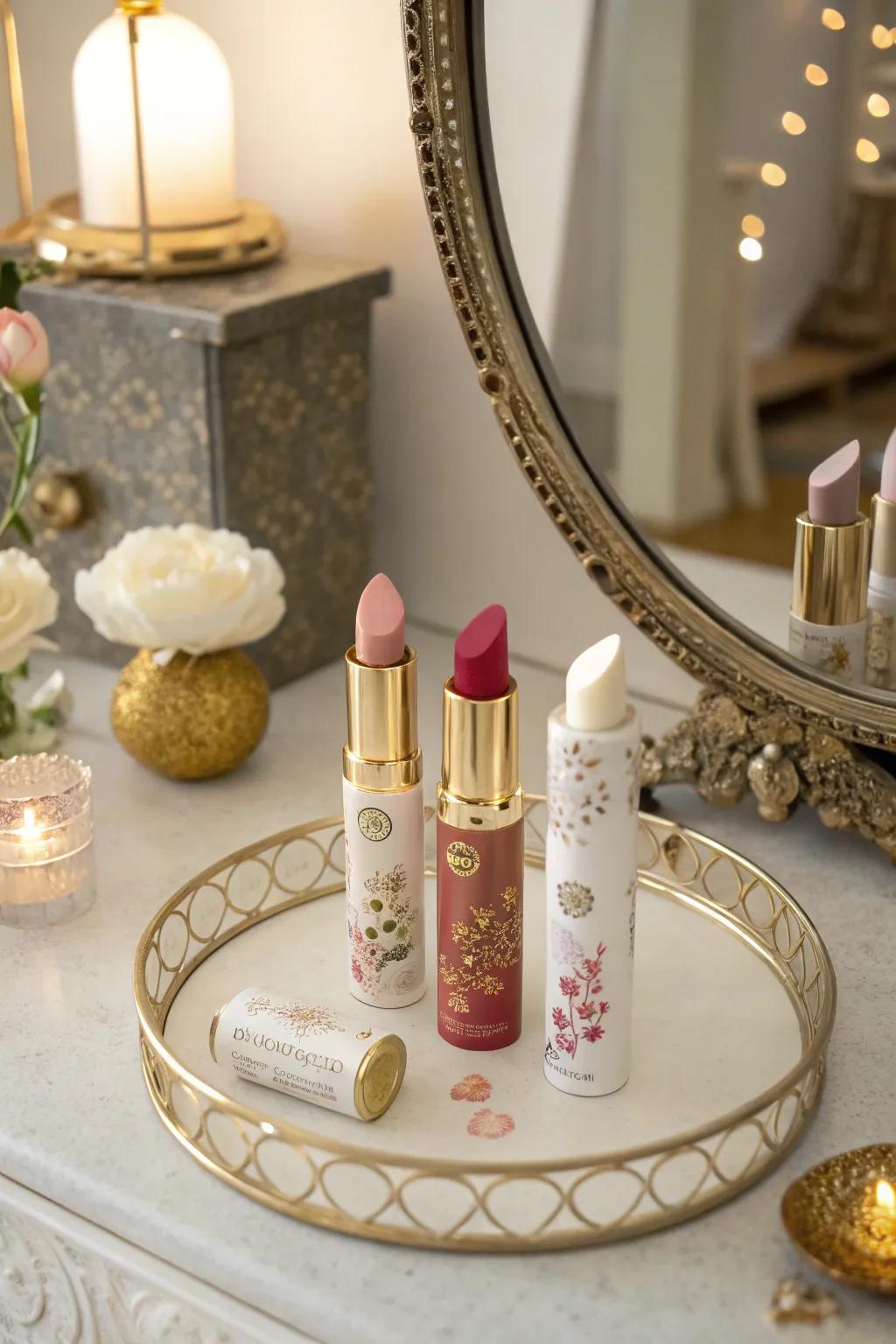 Maintain nourished and polished lips through this vital nurturing set.