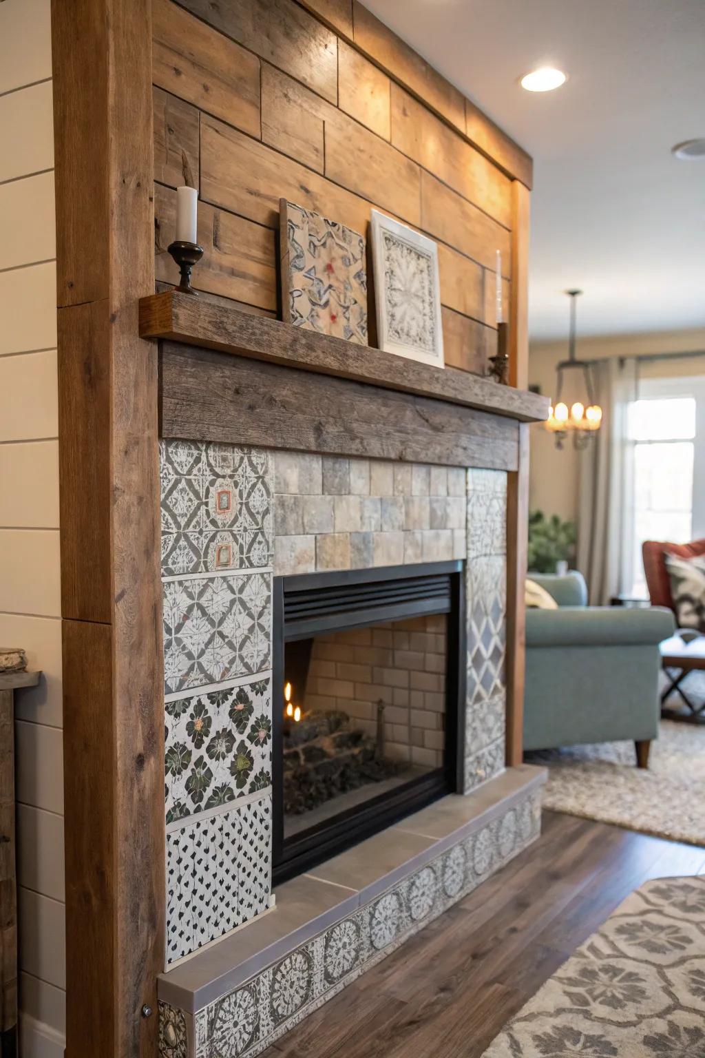 Combine materials for a textured and appealing fireplace design.