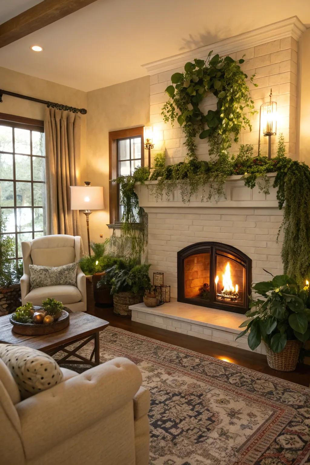 Greenery adds a fresh, natural vibe to your fireplace.