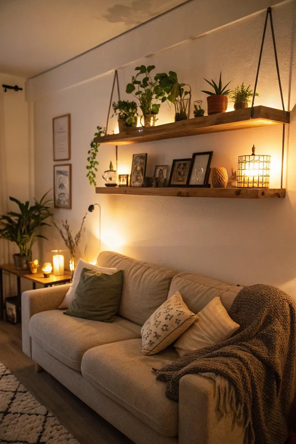 Gentle illumination engenders a snug atmosphere.