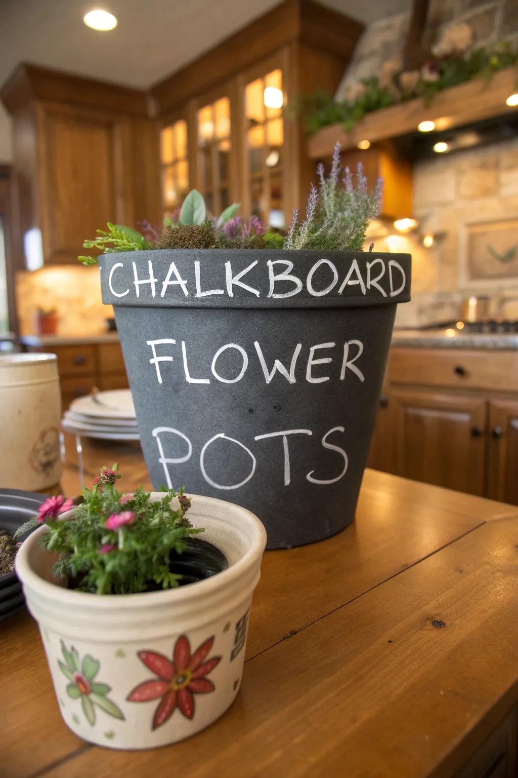 Blackboard flower containers offering endless possibilities for creativity.