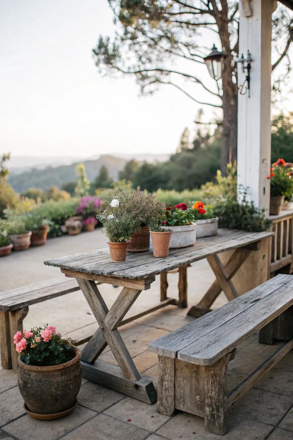Wooden elements bring warmth and rustic charm to porch spaces.