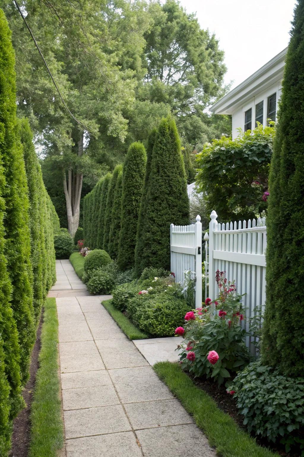 Privacy hedges create a secluded and cozy atmosphere.