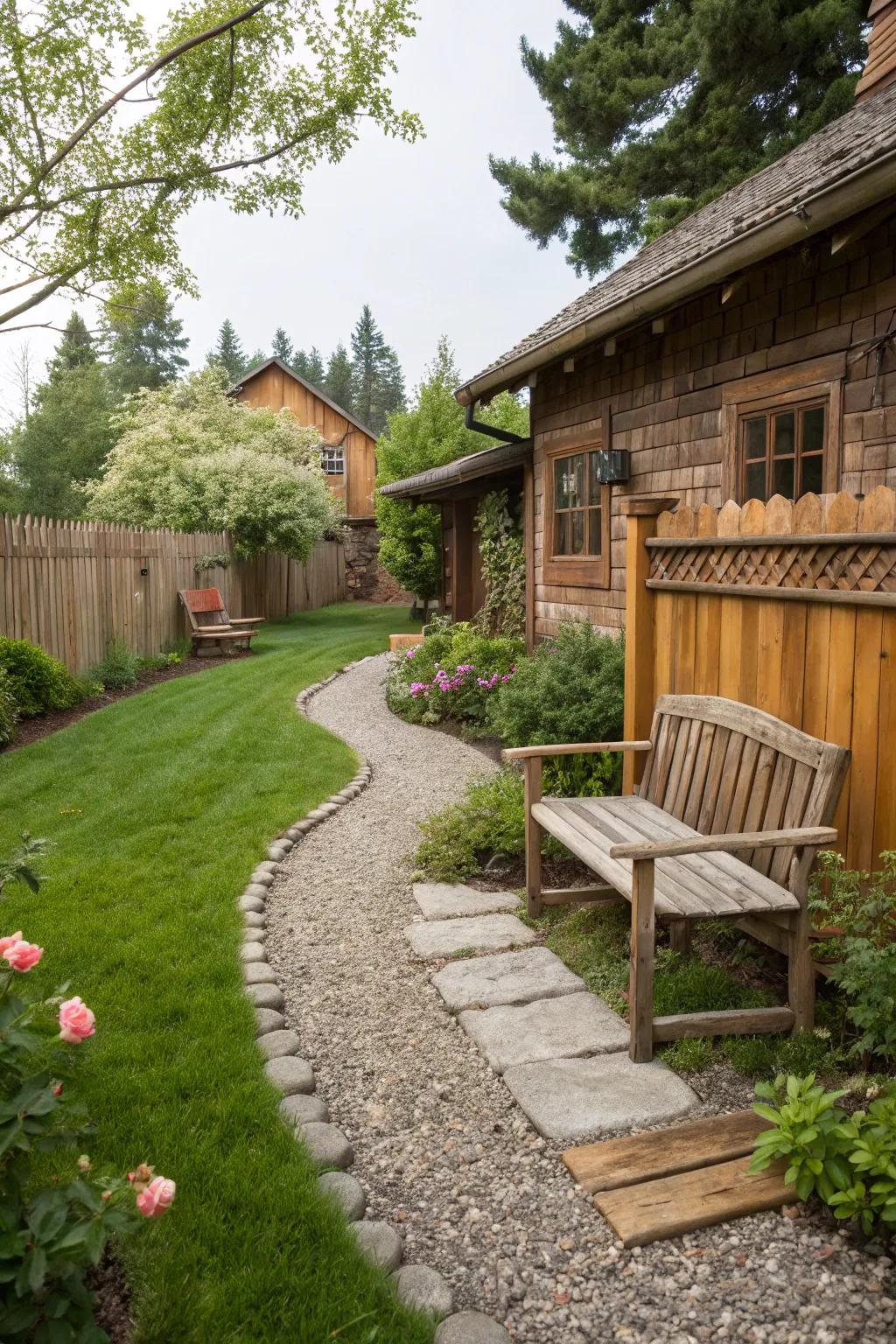 Rustic timber features enhance the warmth of gravel routes.
