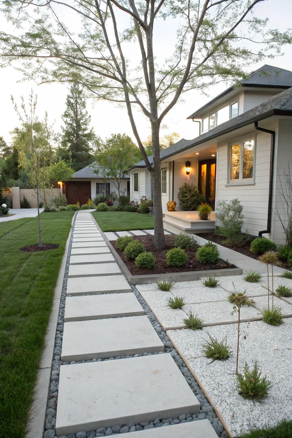 A minimalist design brings calm and order to a front garden.