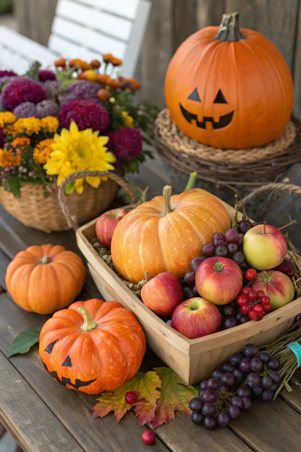 A harvest-themed fruit configuration, impeccably tailored for autumn.