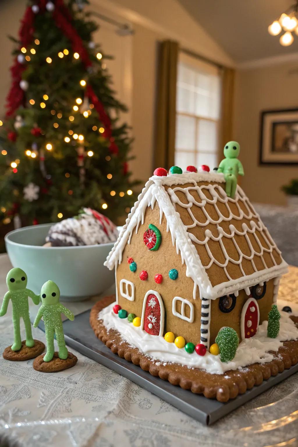 A gingerbread house inspired by outer space