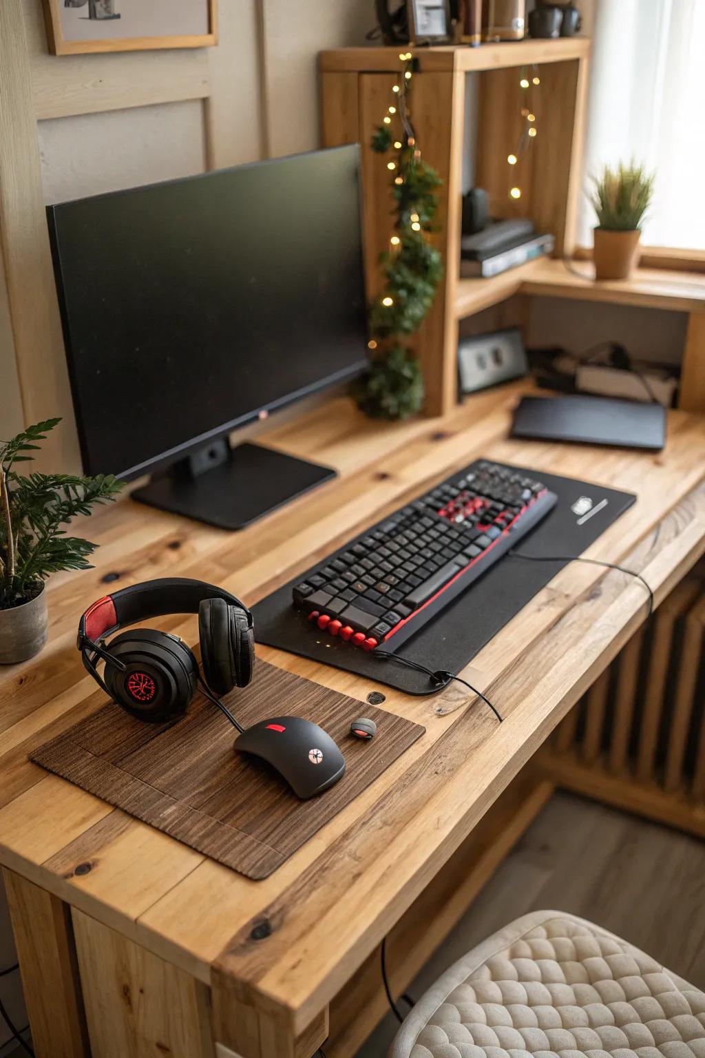 Wooden accents introduce warmth and natural beauty into your gaming space.