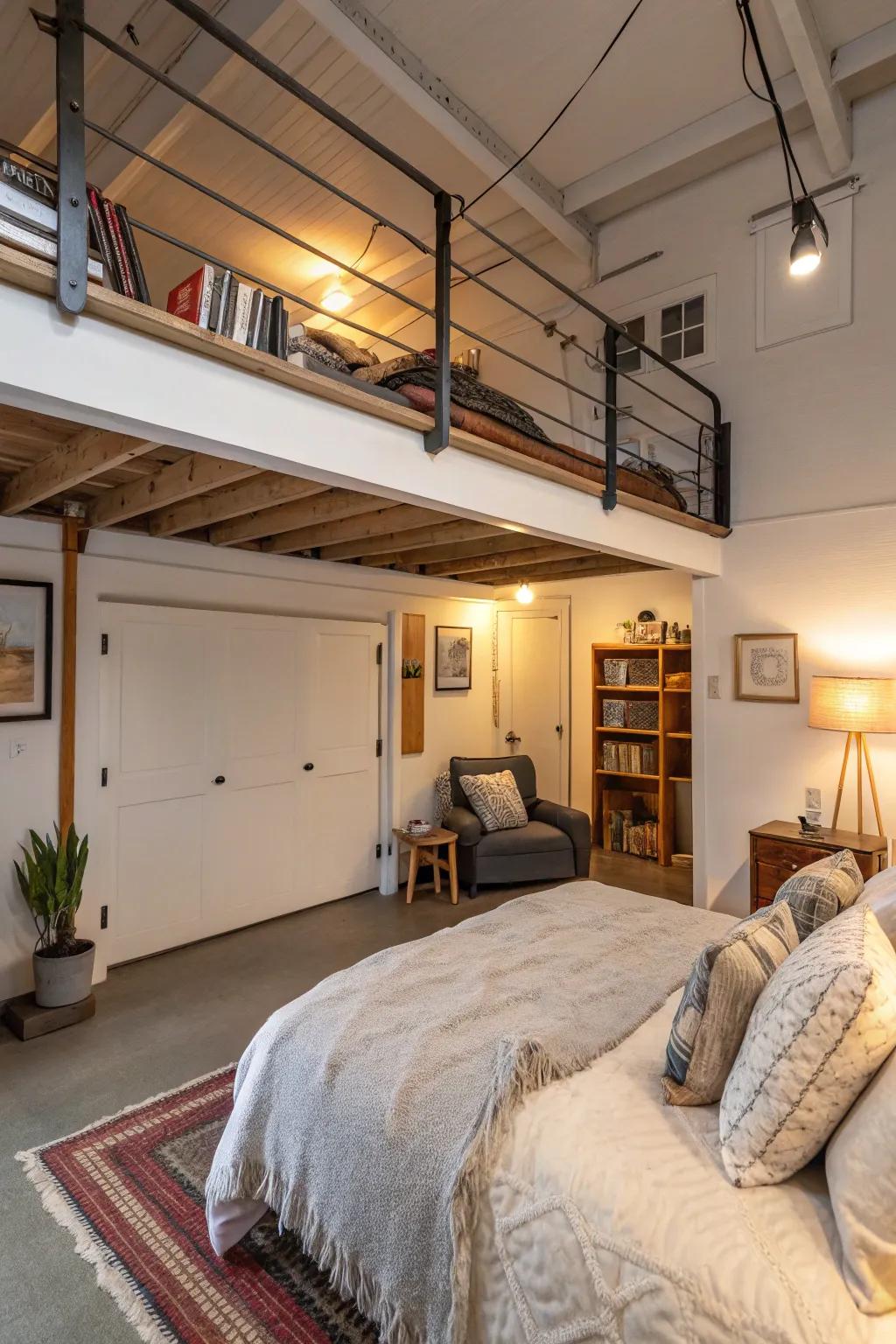 Elevated sleep stations maximize vertical space.