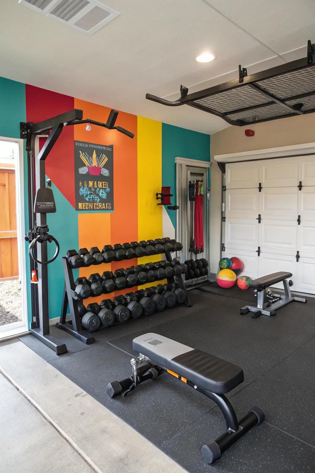 A dynamic accent wall can energize and personalize your gym.