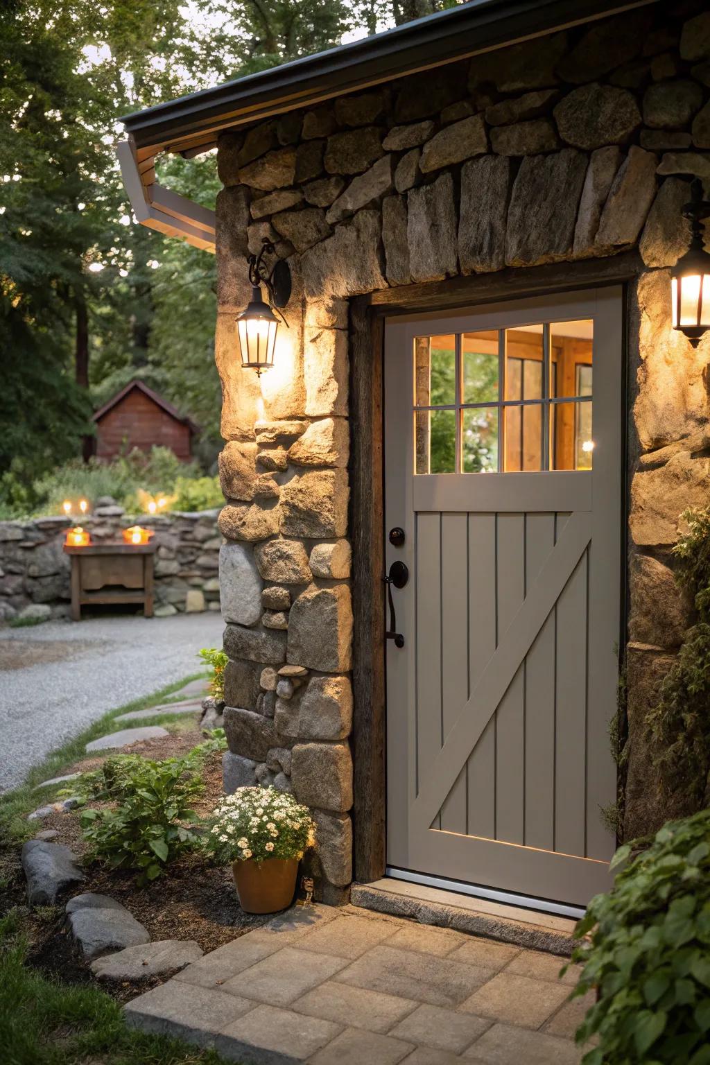 Natural stone adds rustic elegance to this entryway.