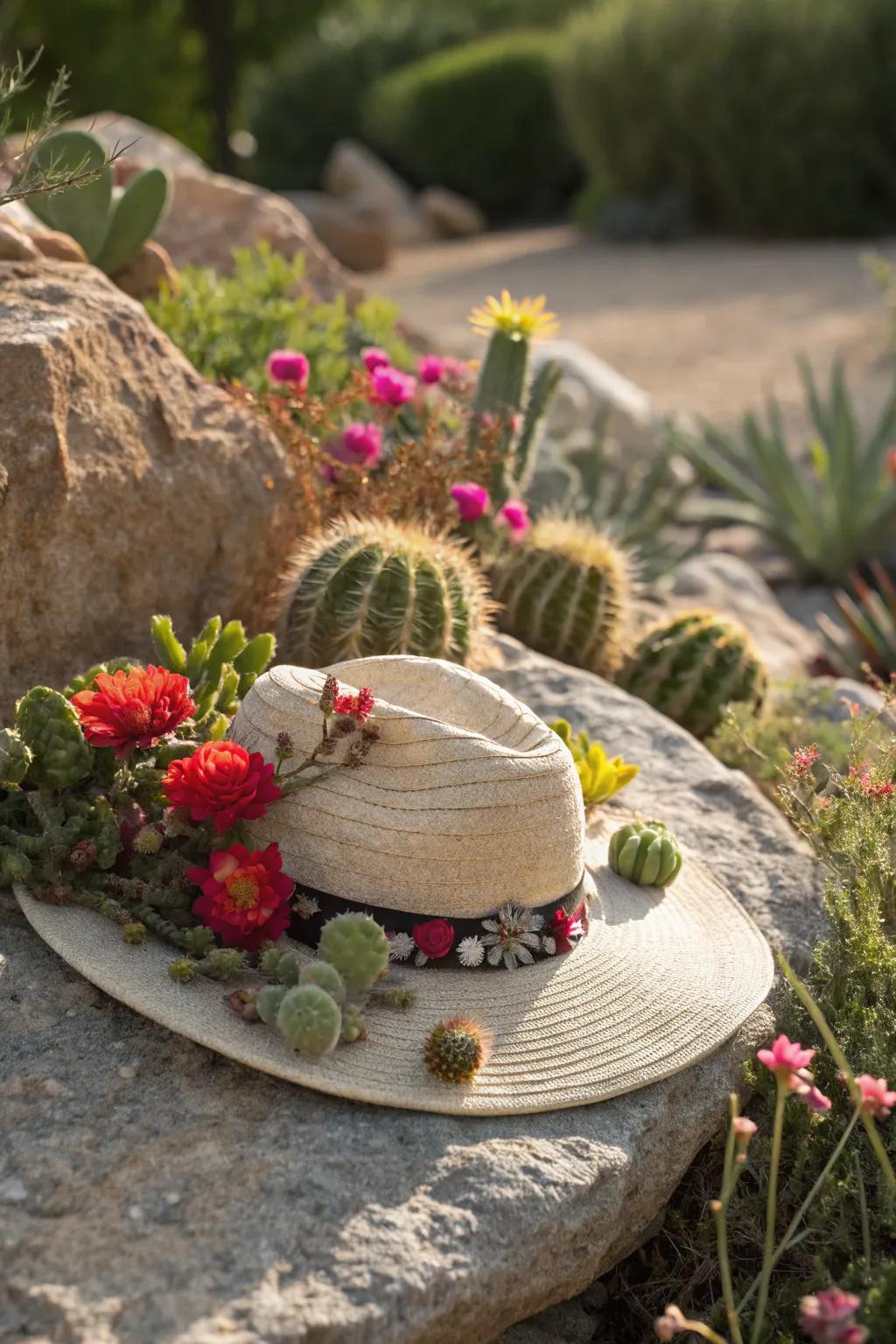 Arid beauty hat with southwestern flair.
