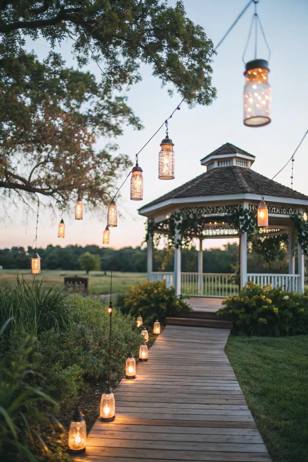Canned lights infuse rustic charm into your gazebo.