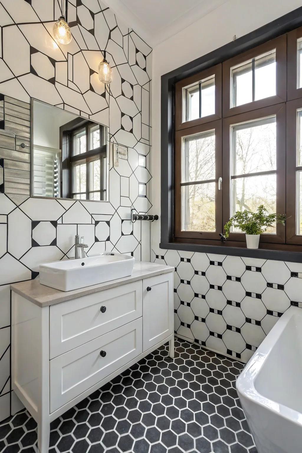 Accomplish a vintage vibe utilizing retro hexagon pieces.