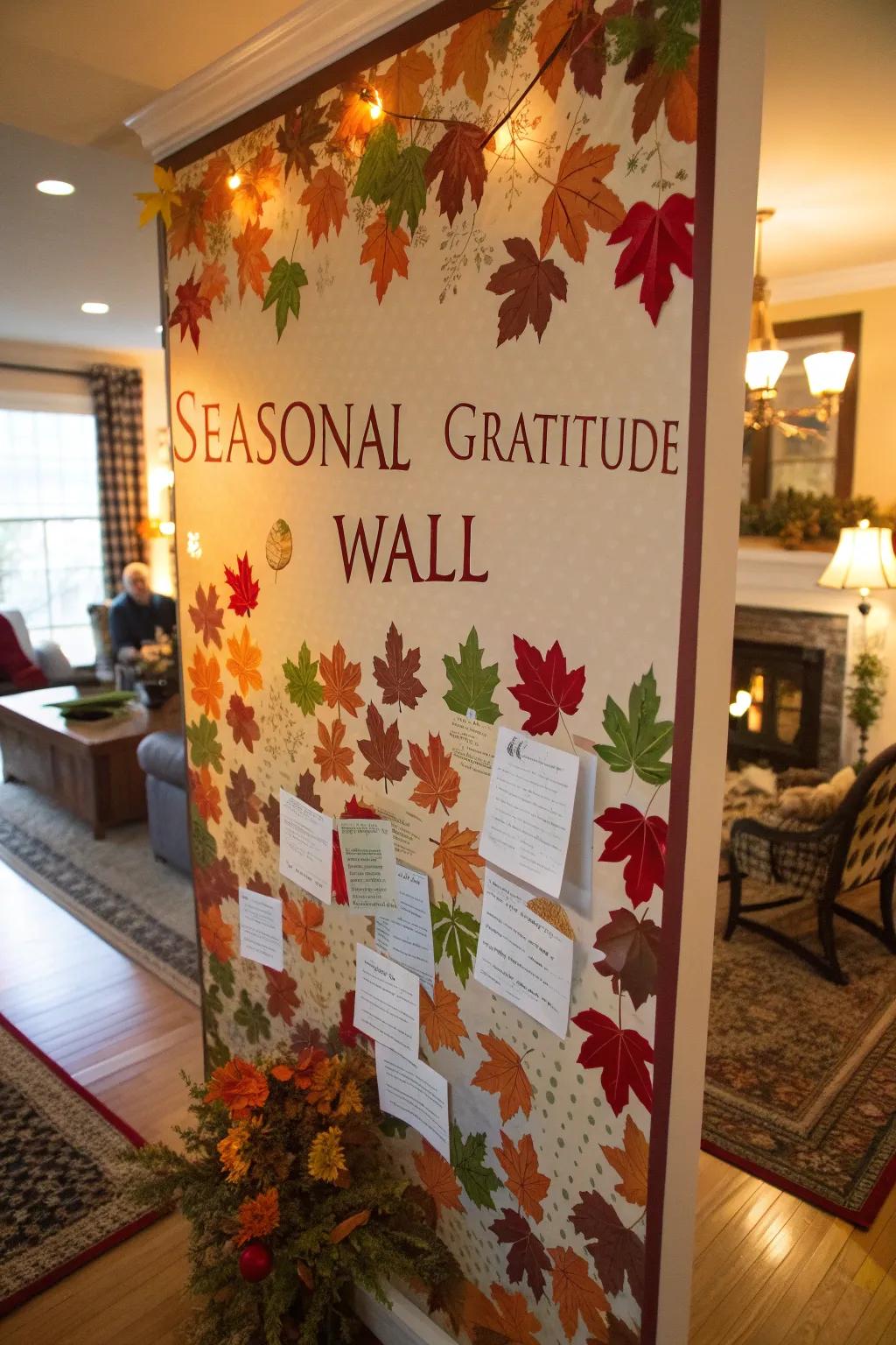 A seasonal gratitude display with autumnal components.