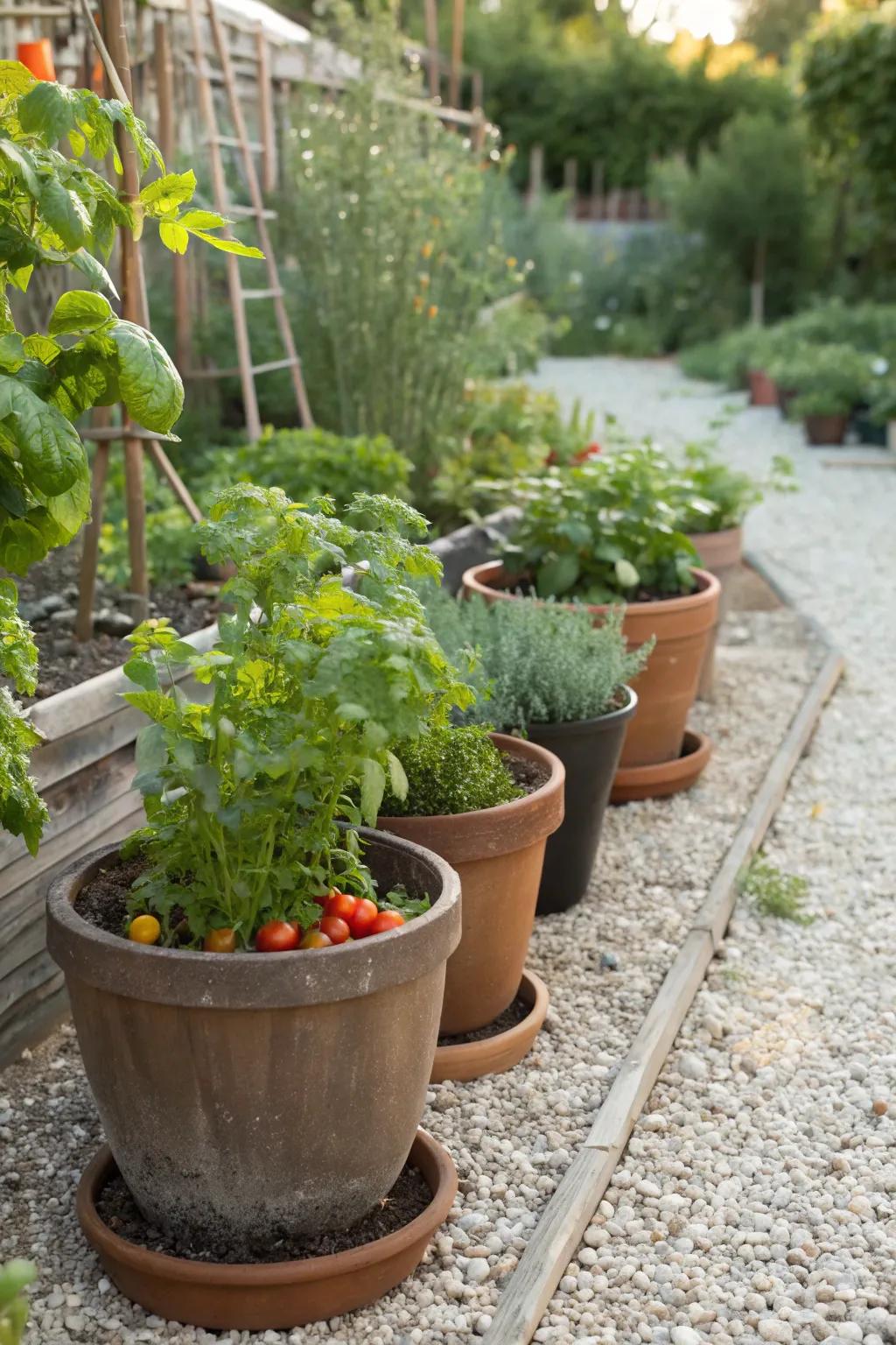 Cultivated plants enrich both the aesthetics and functionality of the gravel garden.