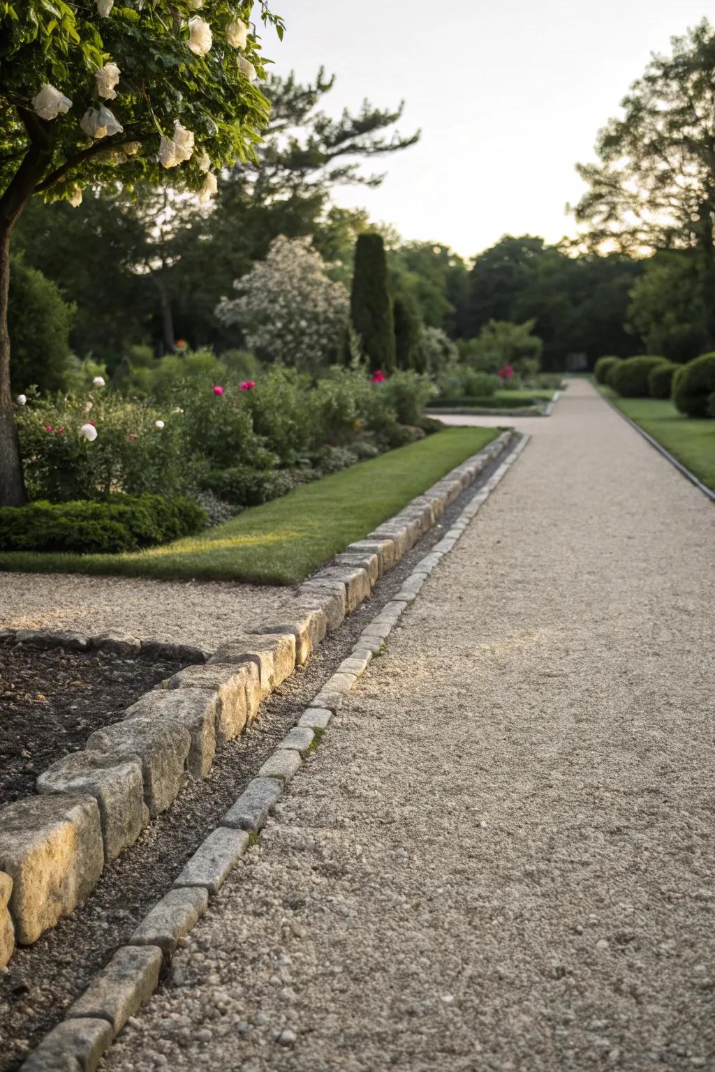 A timeless gravel path featuring lithic edging