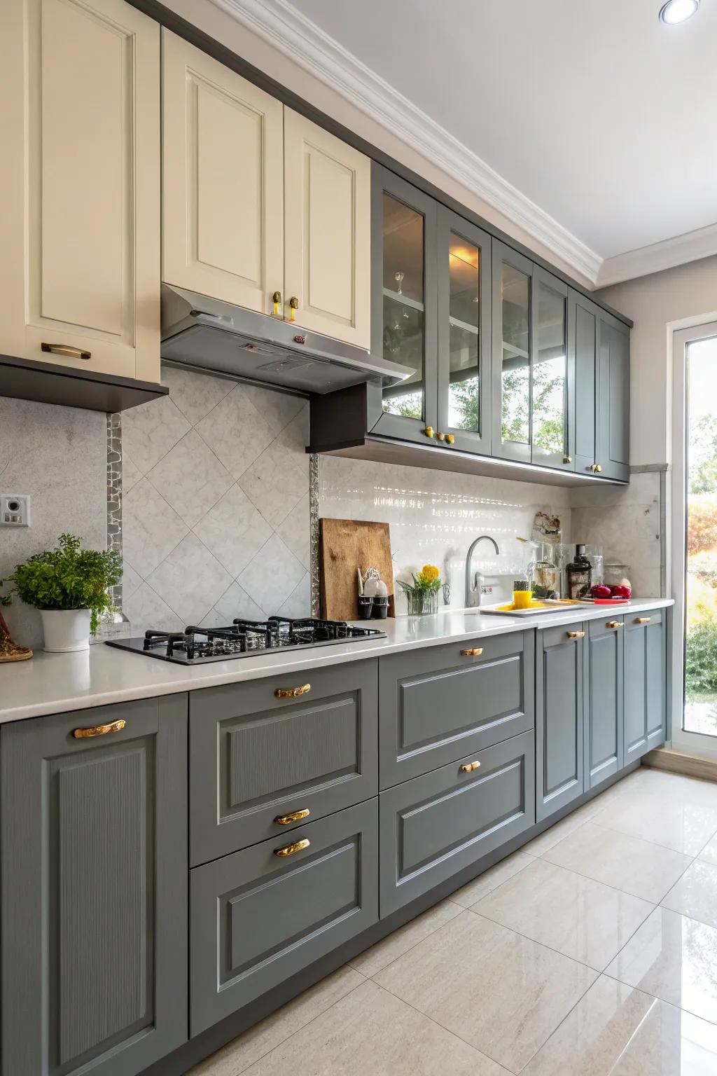 Two-tone cabinets introduce depth and style to a modern kitchen.