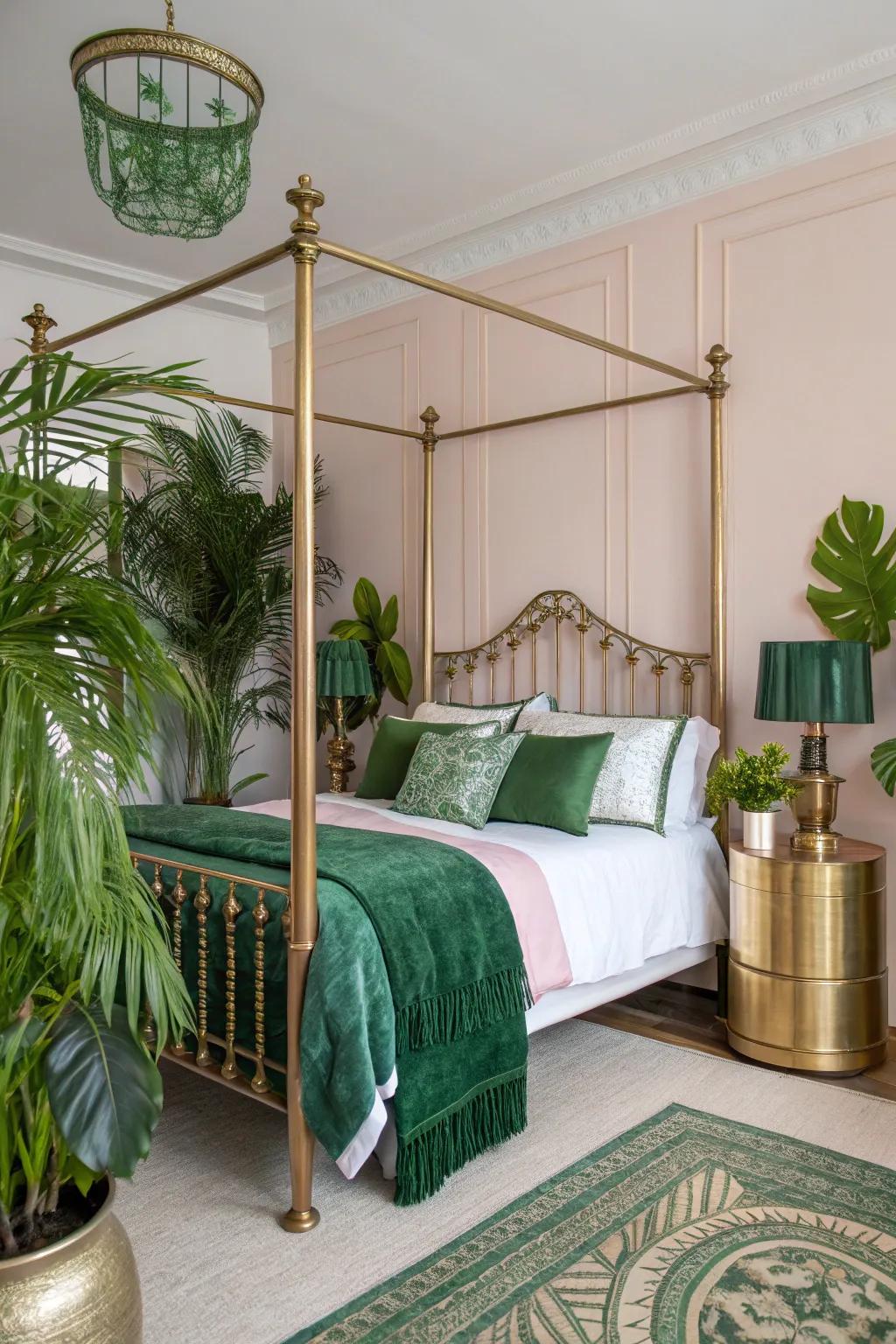 Brass features elevate the aesthetic with luxury and sophistication.