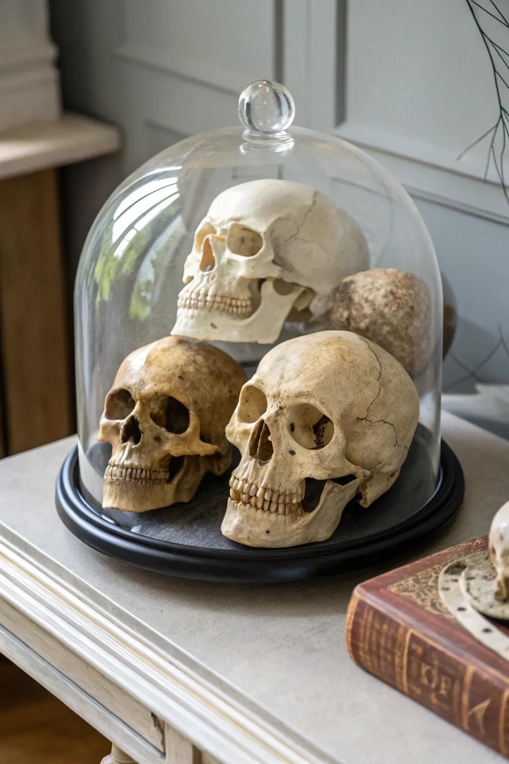 A traditional Halloween dome filled with craniums.