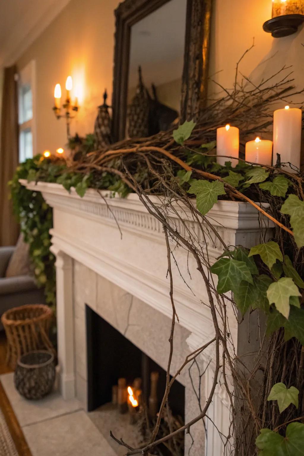 Natural elements infuse rustic charm into Halloween decor.