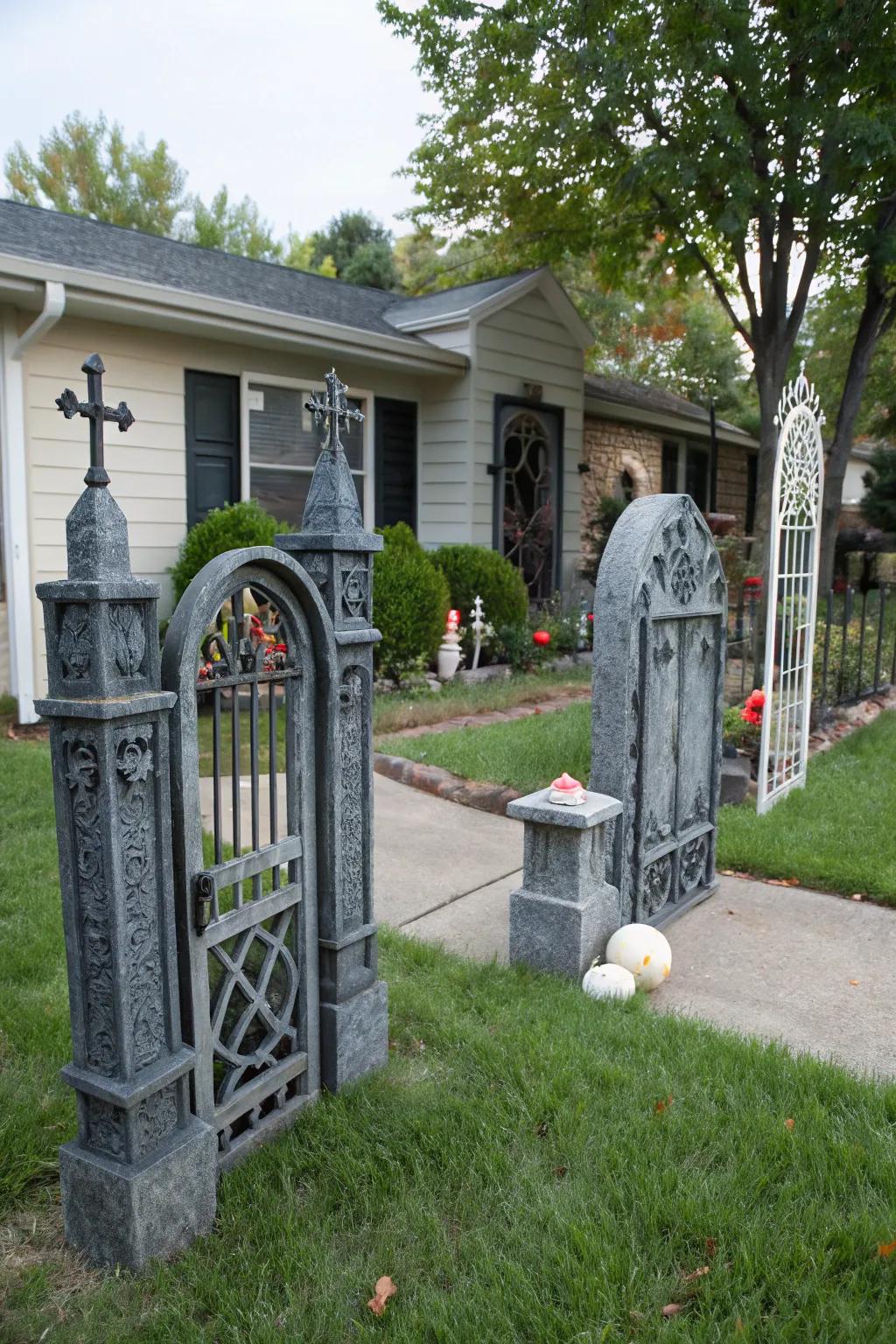 A dramatic entrance featuring custom burial ground entrances.