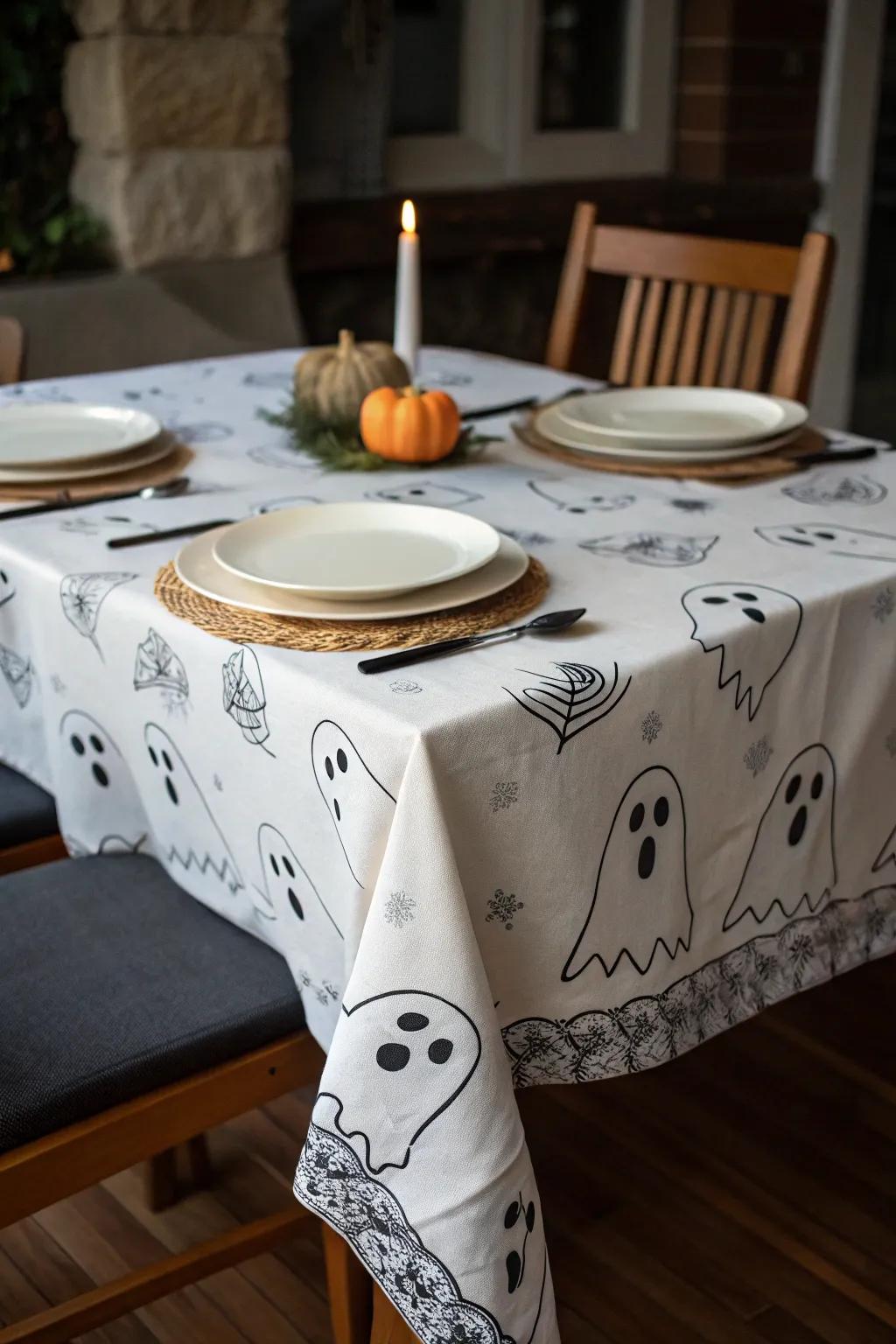 Surprise guests with a ghostly tablecloth during your meal.