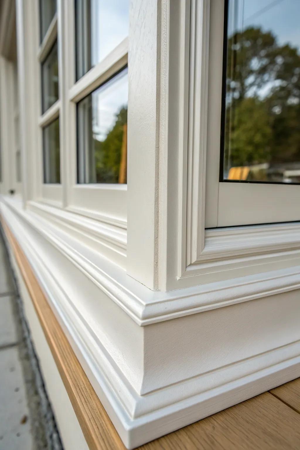 Elegant edge details elevate the aesthetic of window trims.