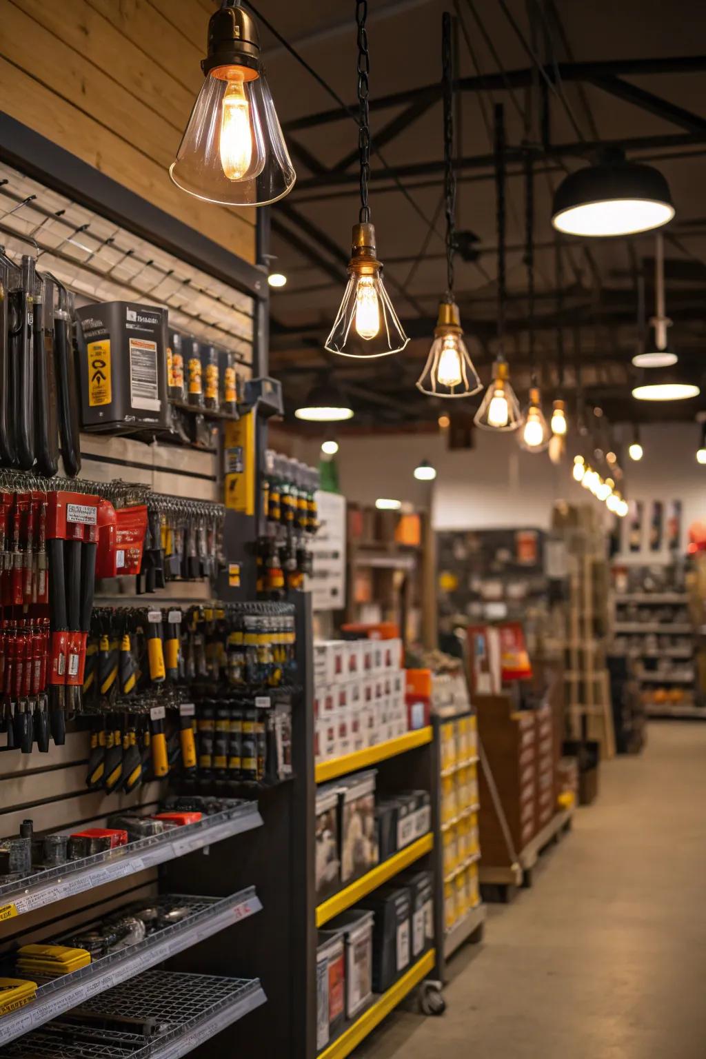 Intentional lighting accentuating items and elevating store ambiance.