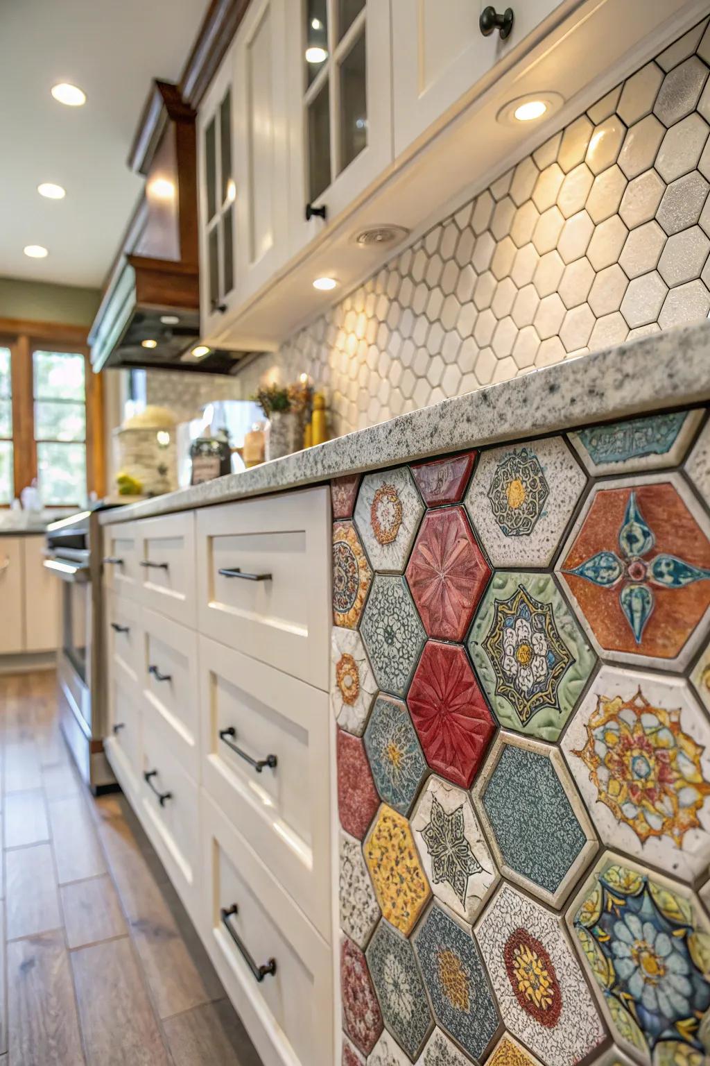 A hexagon tessellation introduces a personalized artistic nuance to your kitchen.