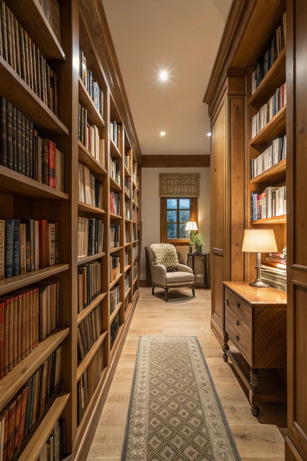 Symmetrical arrangements bring a sense of harmony to the library.