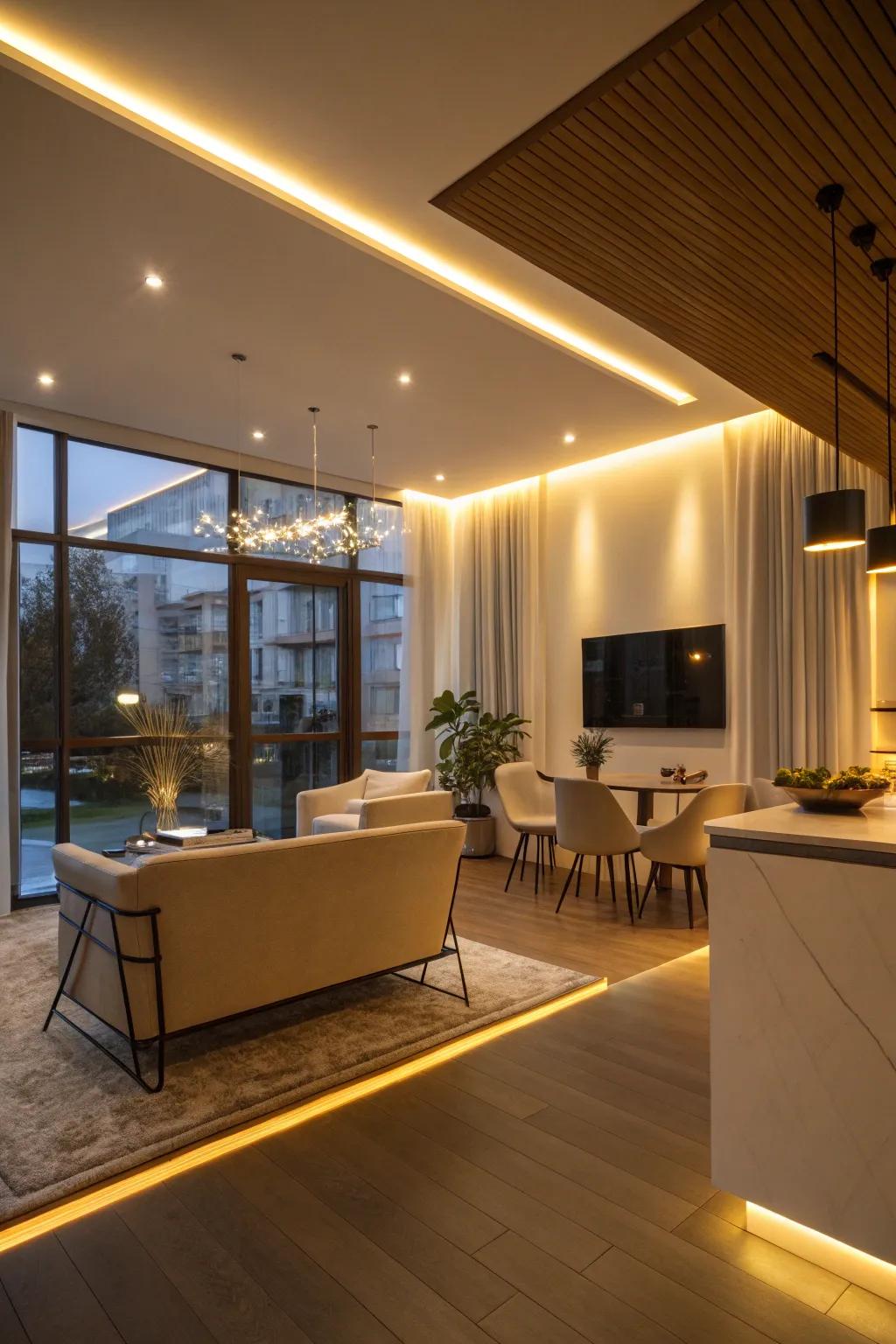 A room enhanced with elegant and power-saving lighting.